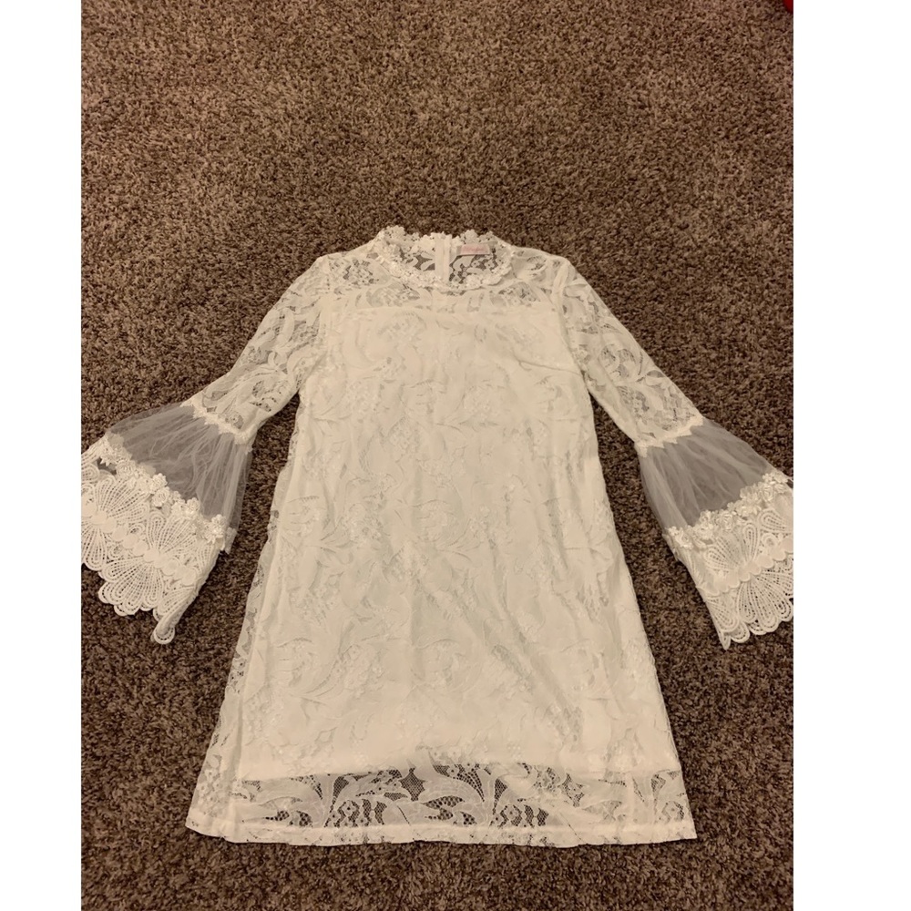JJ’s Fairyland White Lace Bell Sleeve Dress